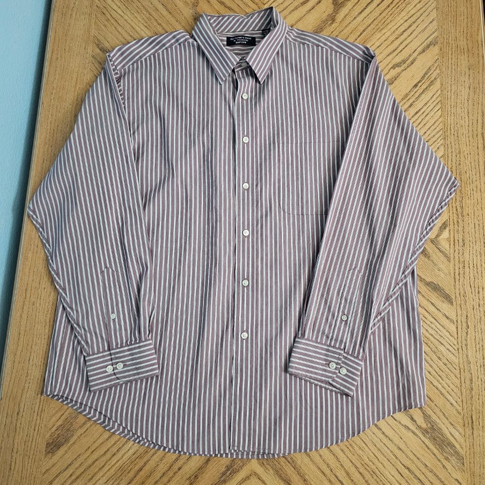 Roundtree & Yorke Easy Care Button Shirt Long Sleeve Purple White Gray Stripes
